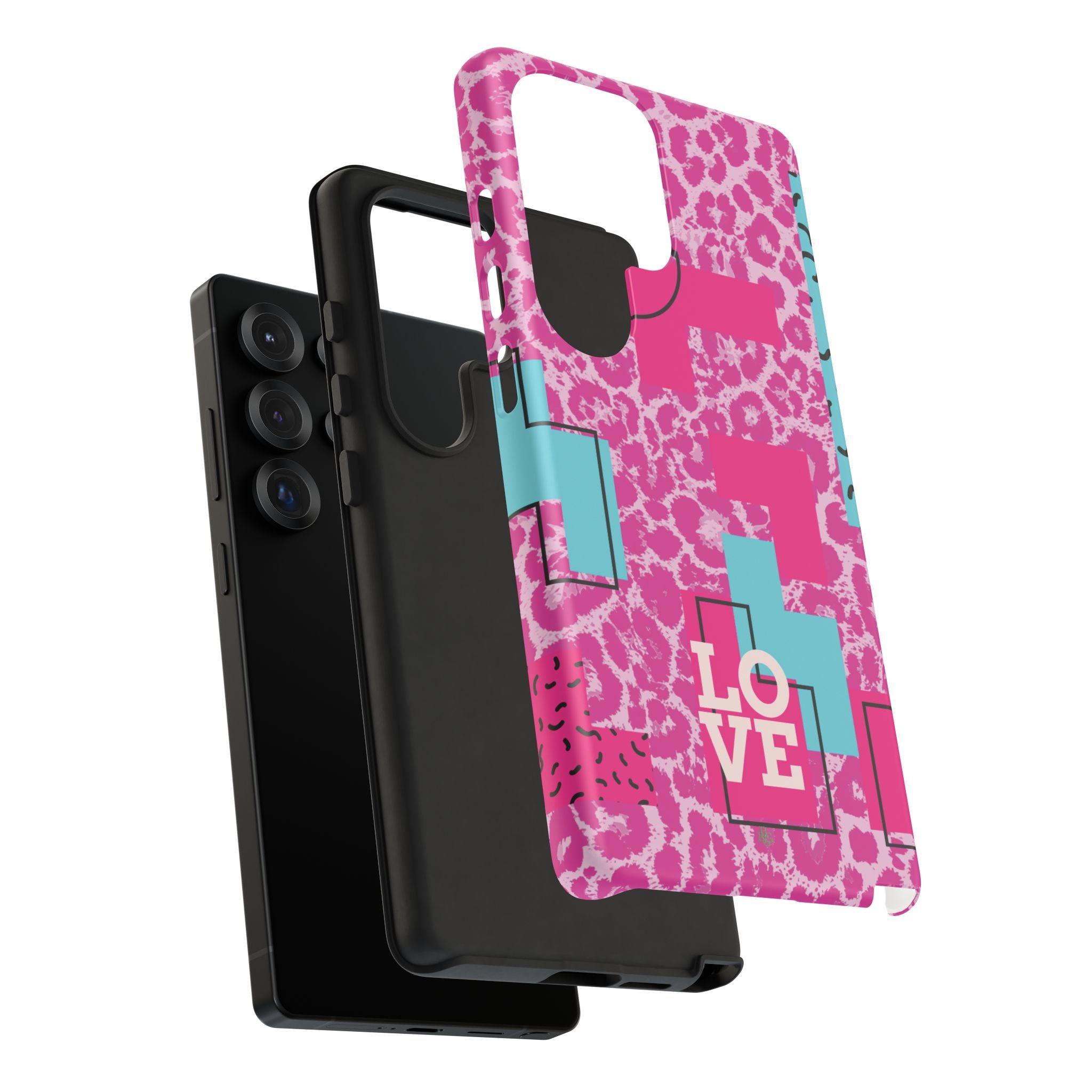 Retro Love Pink Leopard RG Tough Phone Case for iPhone, Galaxy, or Google Pixel