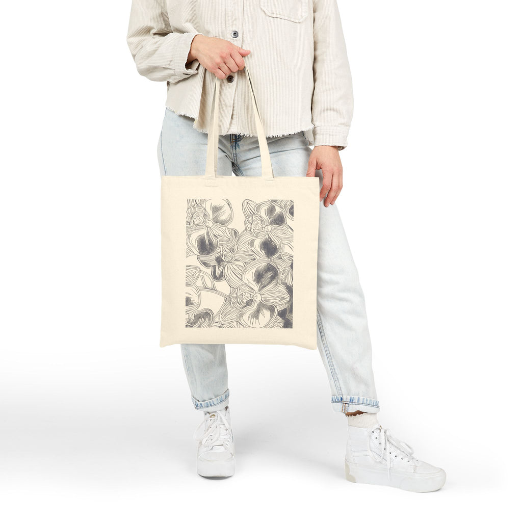 Orchids Print Cotton Canvas Tote Bag