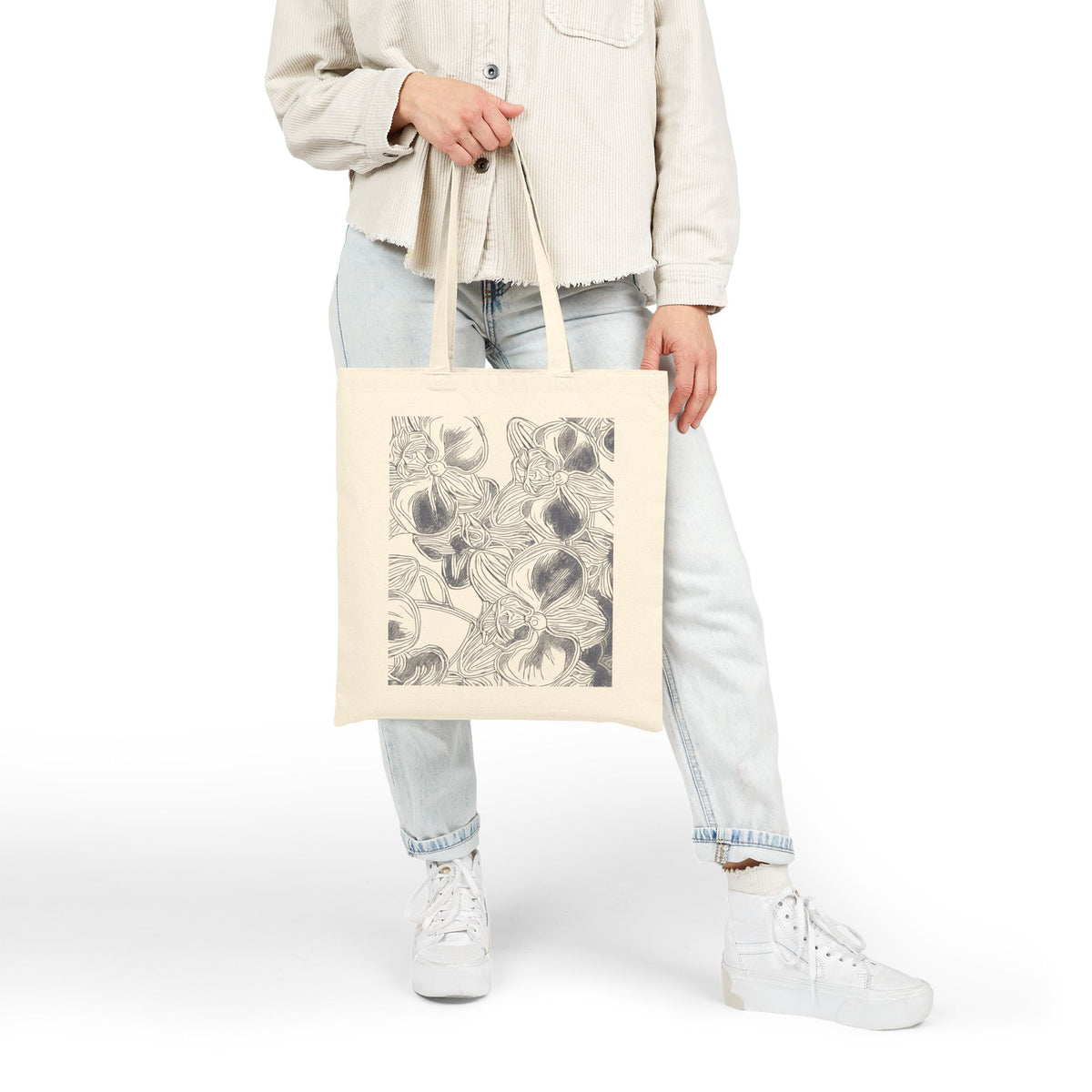 Orchids Print Cotton Canvas Tote Bag