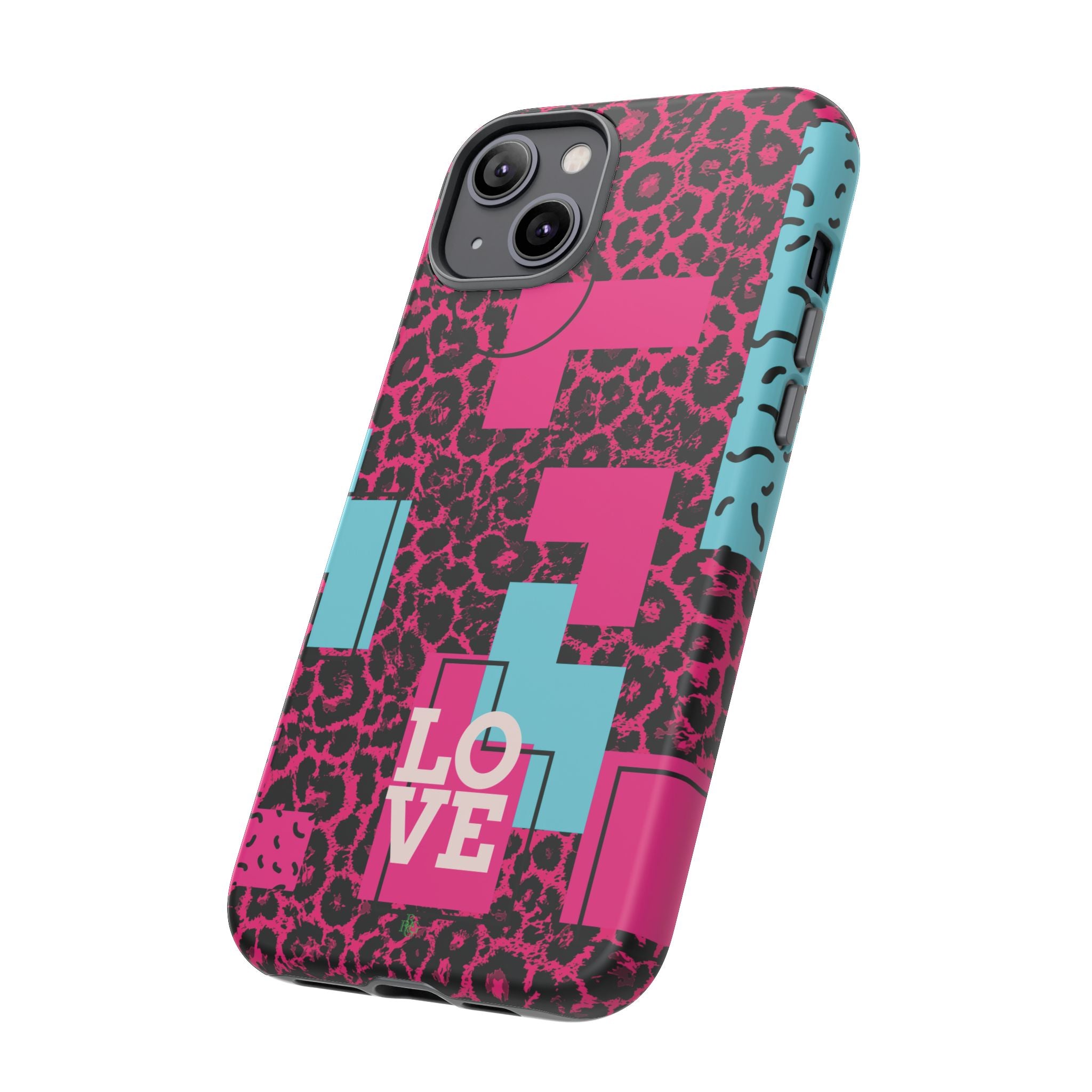 Pink Love Retro Blocks Leopard RG Tough Phone Case for iPhone, Galaxy, or Google Pixel