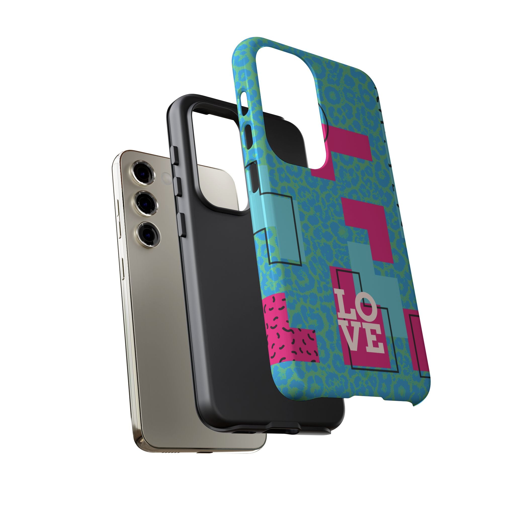 LOVE Aqua Blue Leopard RG Tough Phone Case iPhone, Galaxy, or Google Pixel