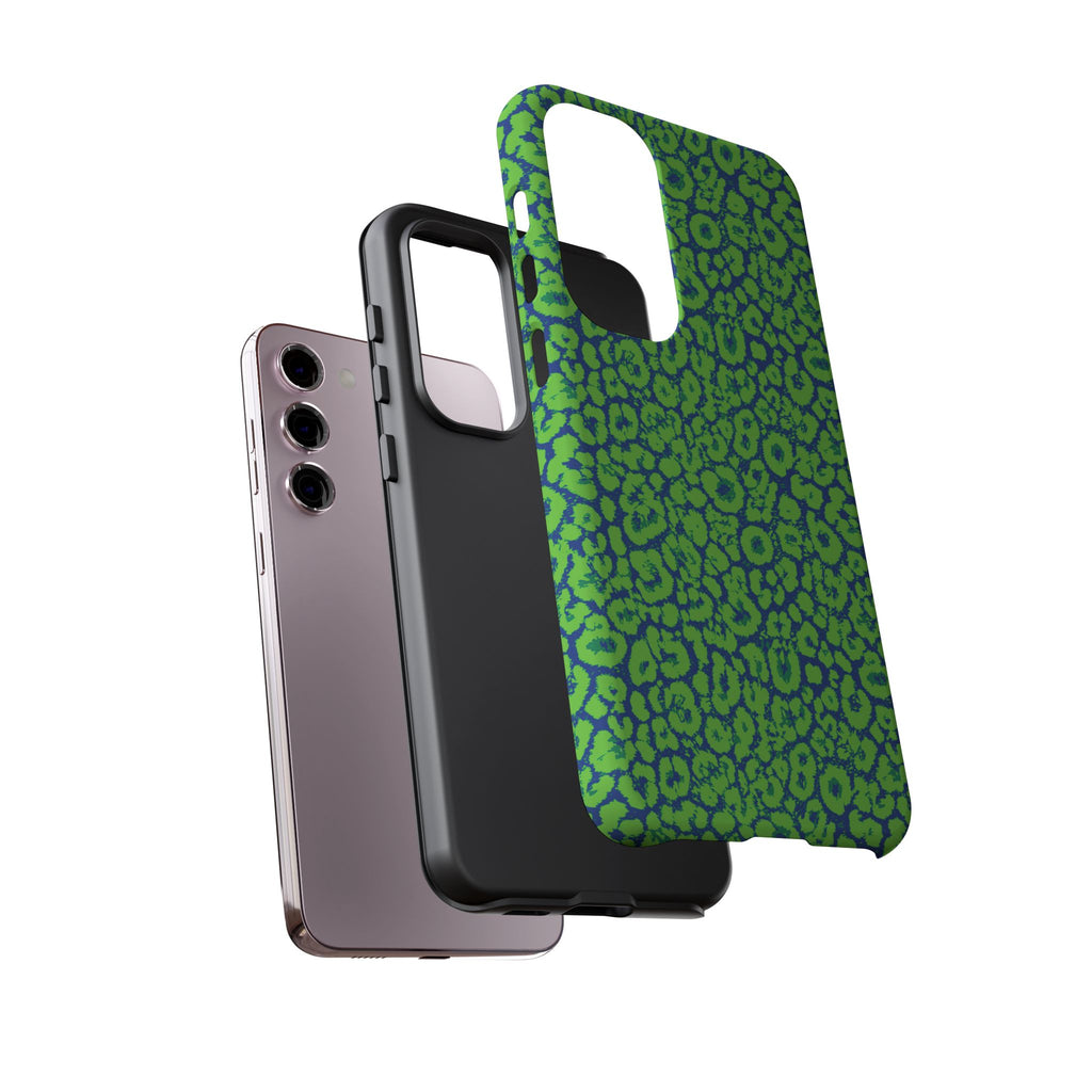 Blue Neon Green  Leopard Tough Phone Case for iPhone, Galaxy, or Google Pixel
