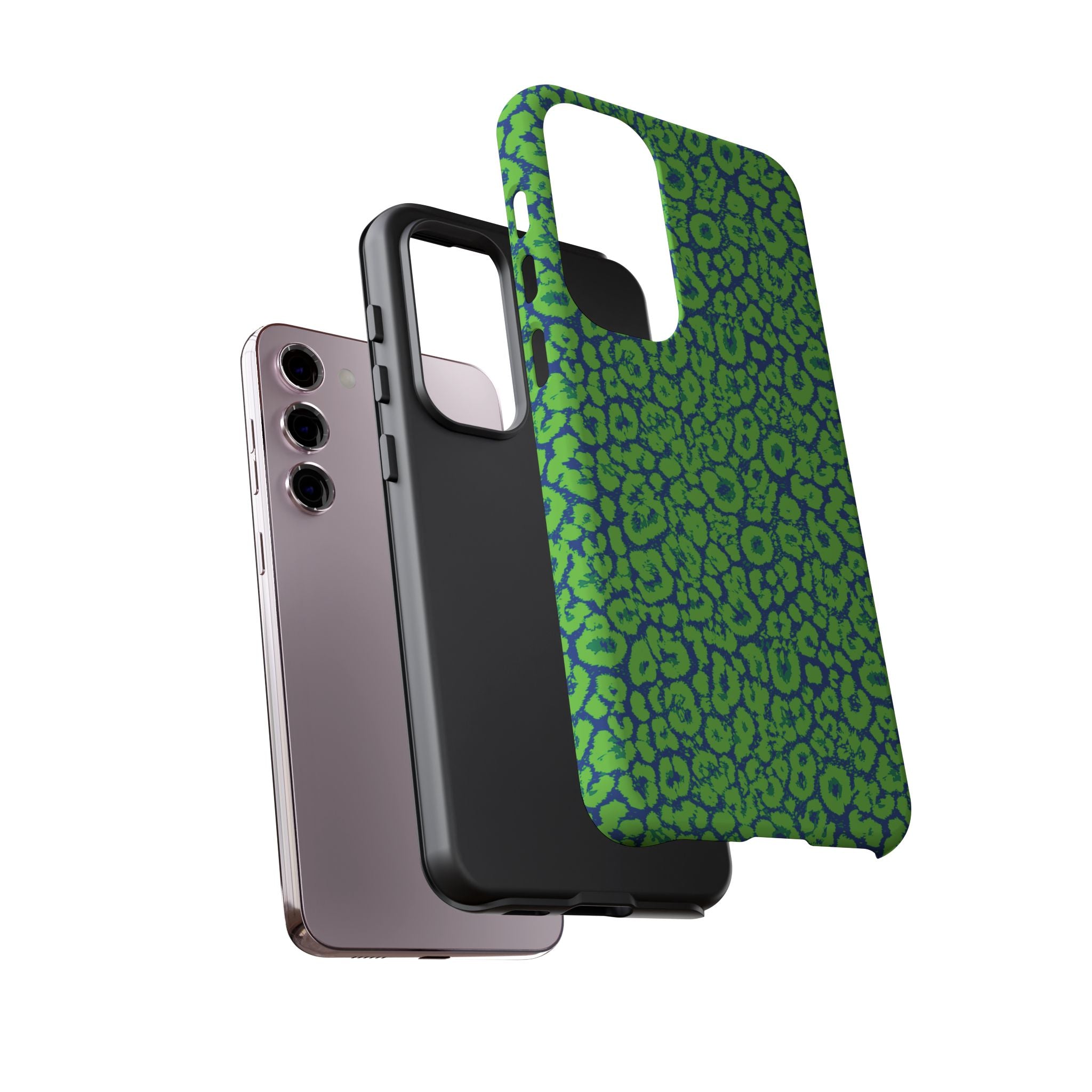 Blue Neon Green  Leopard Tough Phone Case for iPhone, Galaxy, or Google Pixel