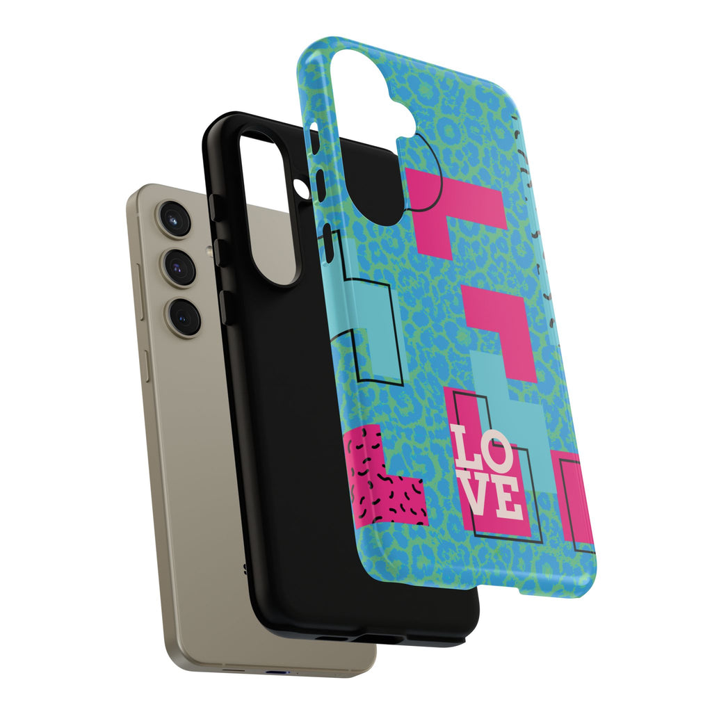 LOVE Aqua Blue Leopard RG Tough Phone Case iPhone, Galaxy, or Google Pixel