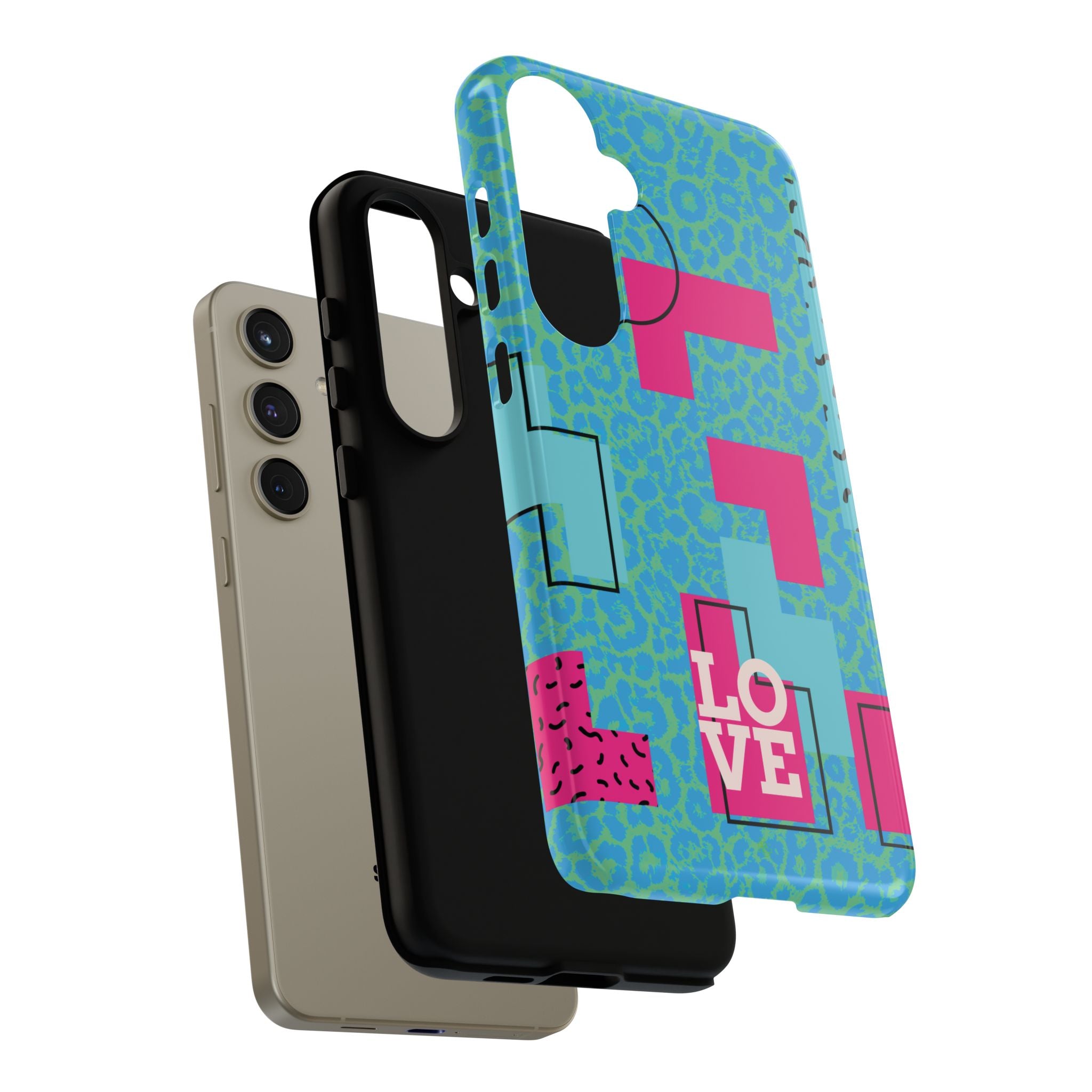 LOVE Aqua Blue Leopard RG Tough Phone Case iPhone, Galaxy, or Google Pixel