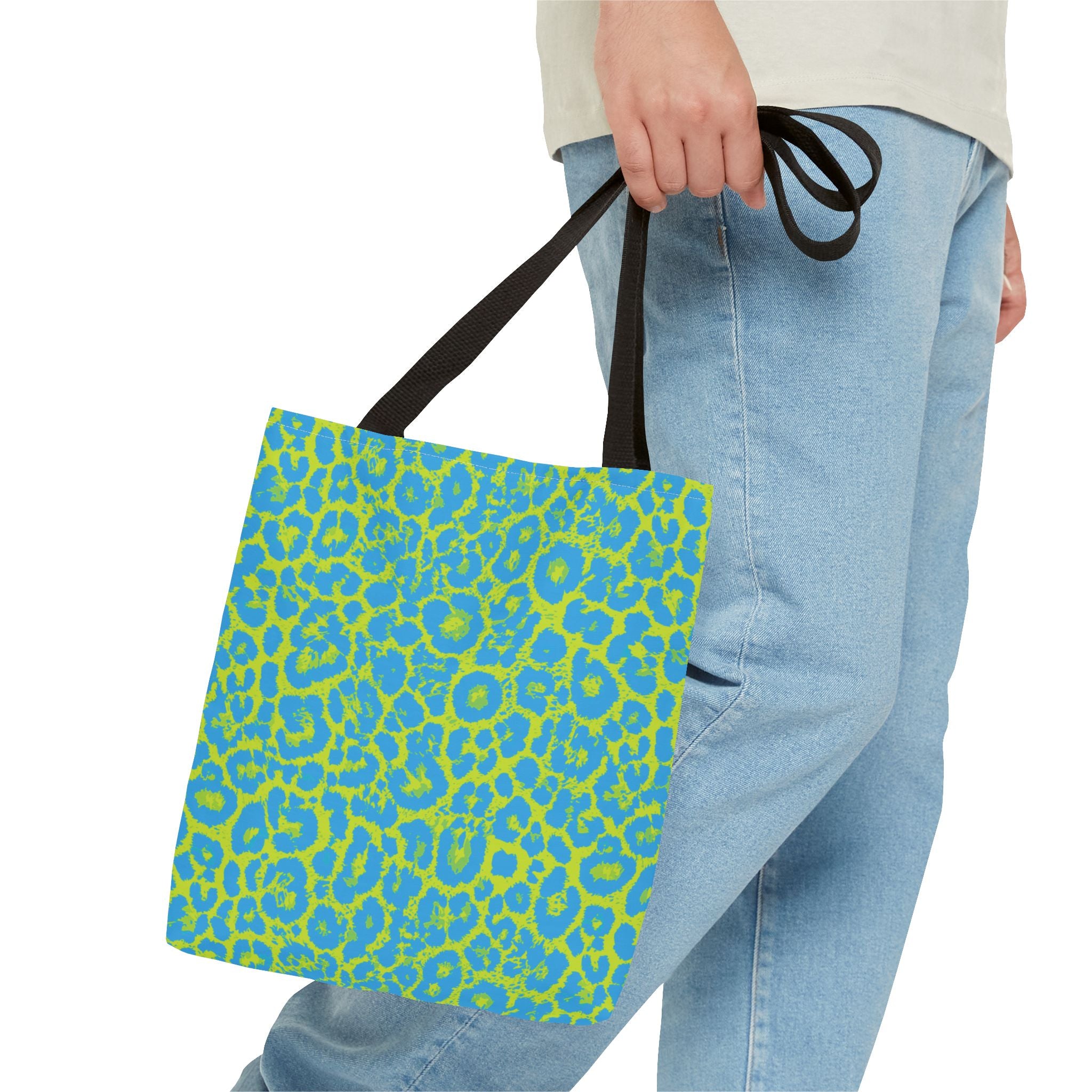 Blue Neon Lime Leopard Tote Bags