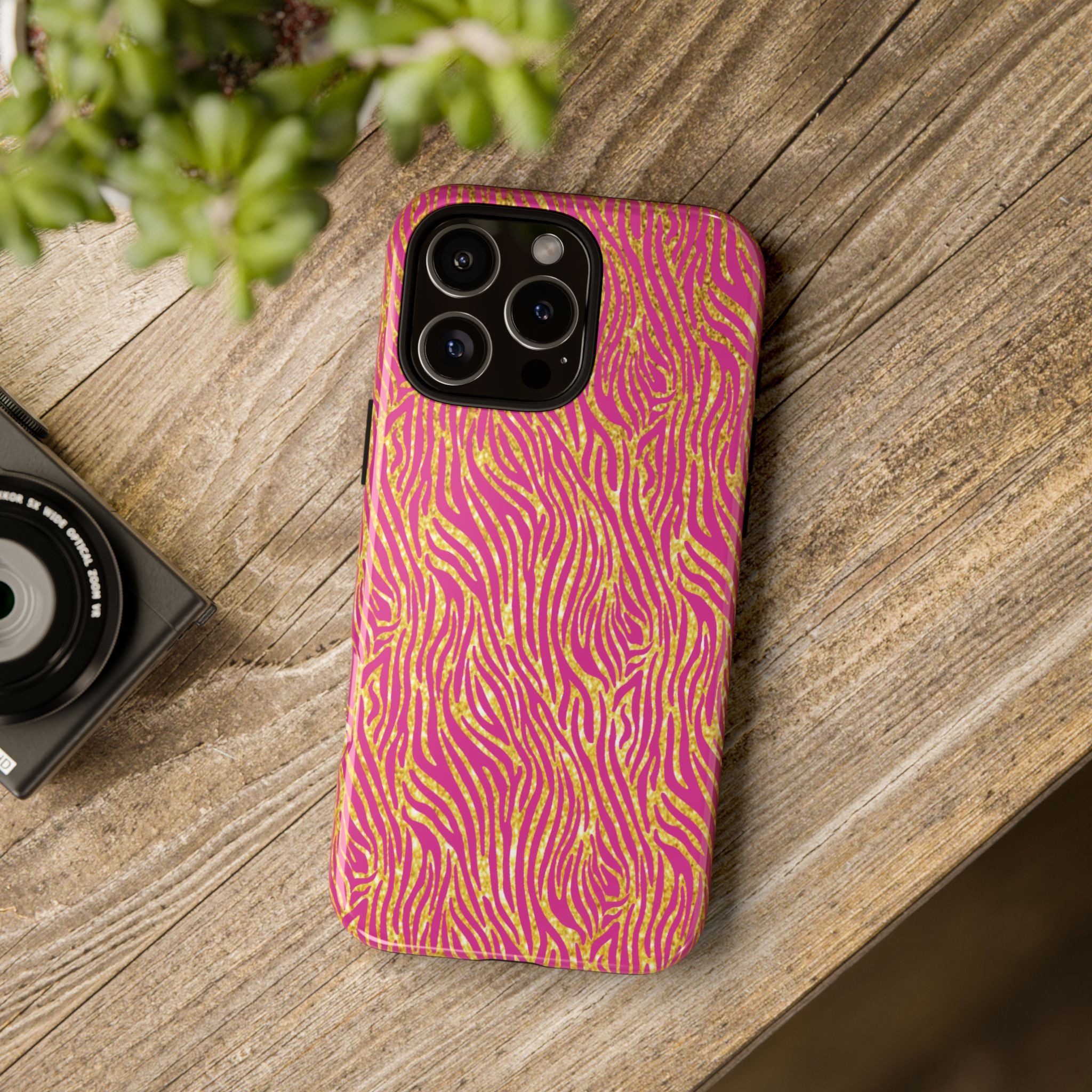 Pink Gold Zebra Print Tough Case for iPhone, Galaxy, or Google Pixel