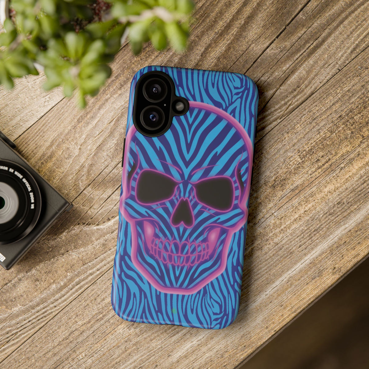 Neon Zebra Skull Tough Phone Case for iPhone, Galaxy, or Google Pixel