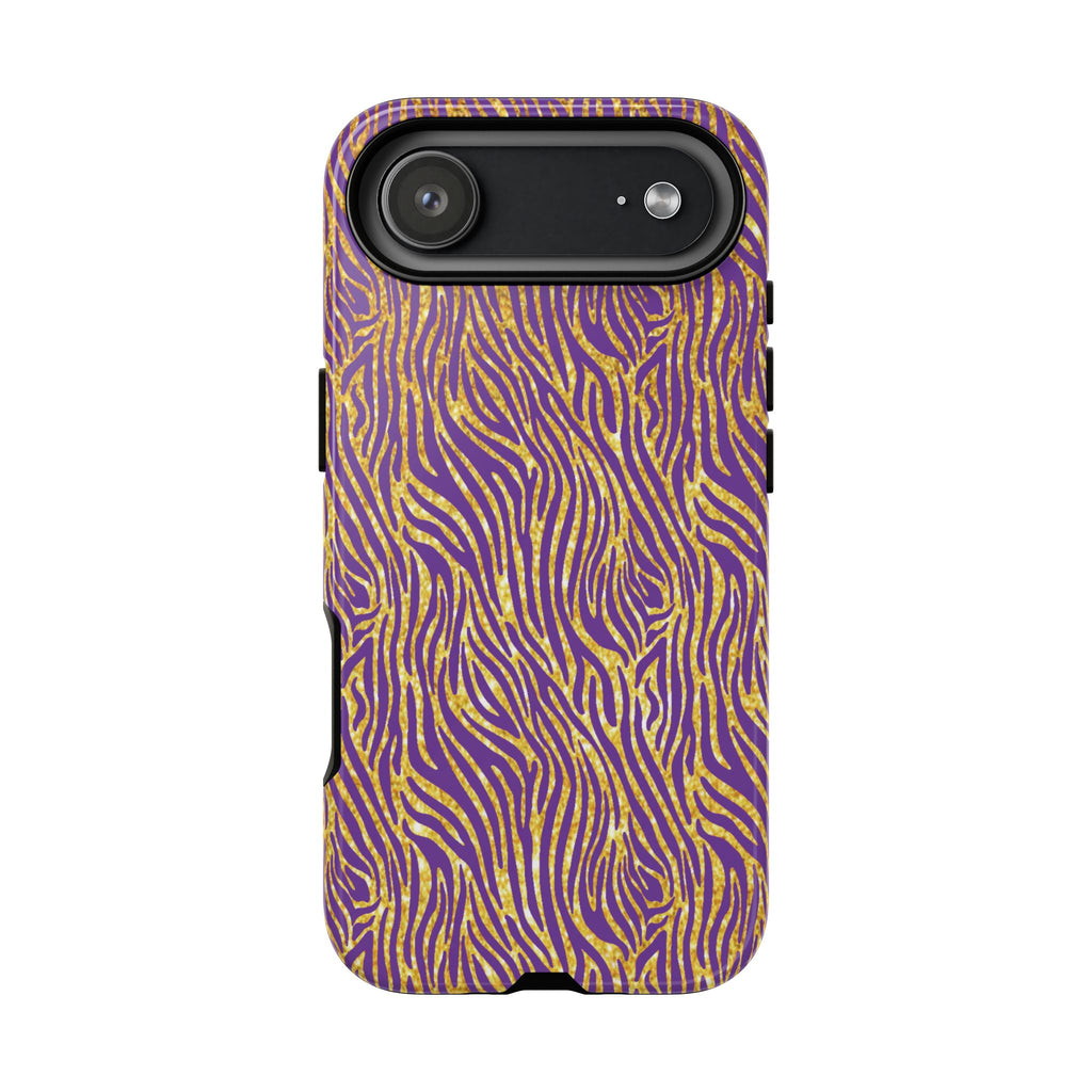 Vibrant Purple Gold Zebra Tough Phone Case iPhone, Galaxy, or Google Pixel