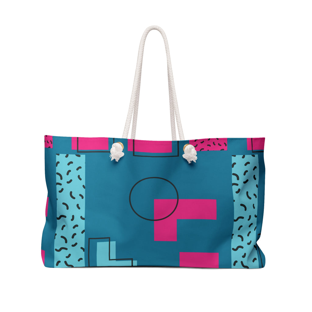 Retro Blocks Teal Green Eco-Friendly Weekender Bag, Travel Tote, Beach Bag