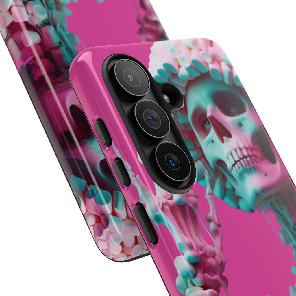 Neon Pink Skeleton Tough Phone Case for iPhone, Galaxy and Google Pixel