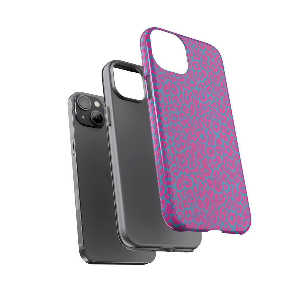 Pink Blue Leopard Tough Phone Case iPhone, Galaxy, or Google Pixel