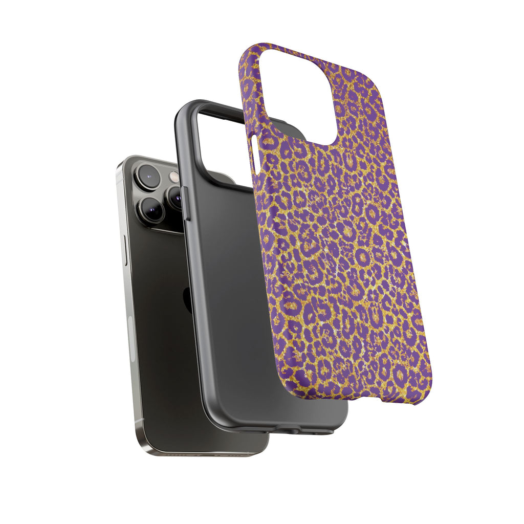 Purple Gold Leopard Tough Phone Case for iPhone, Galaxy, or Google Pixel