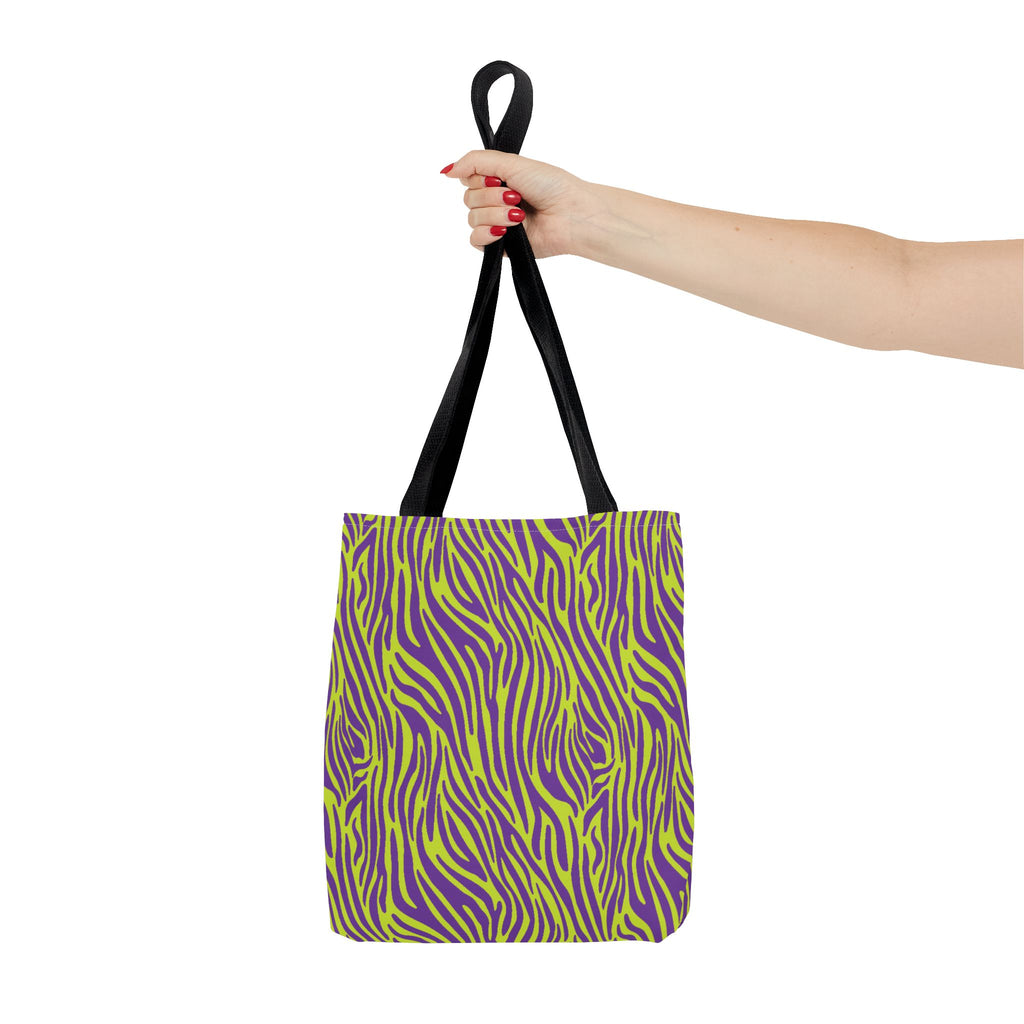 Purple Neon Lime Zebra Tote Bags