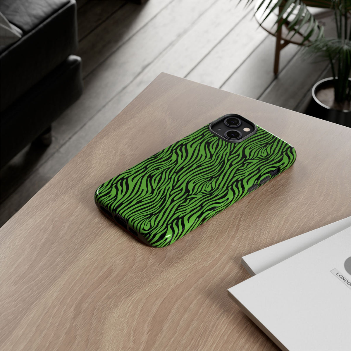 Neon Green Zebra Tough Phone Case iPhone, Galaxy, or Google Pixel