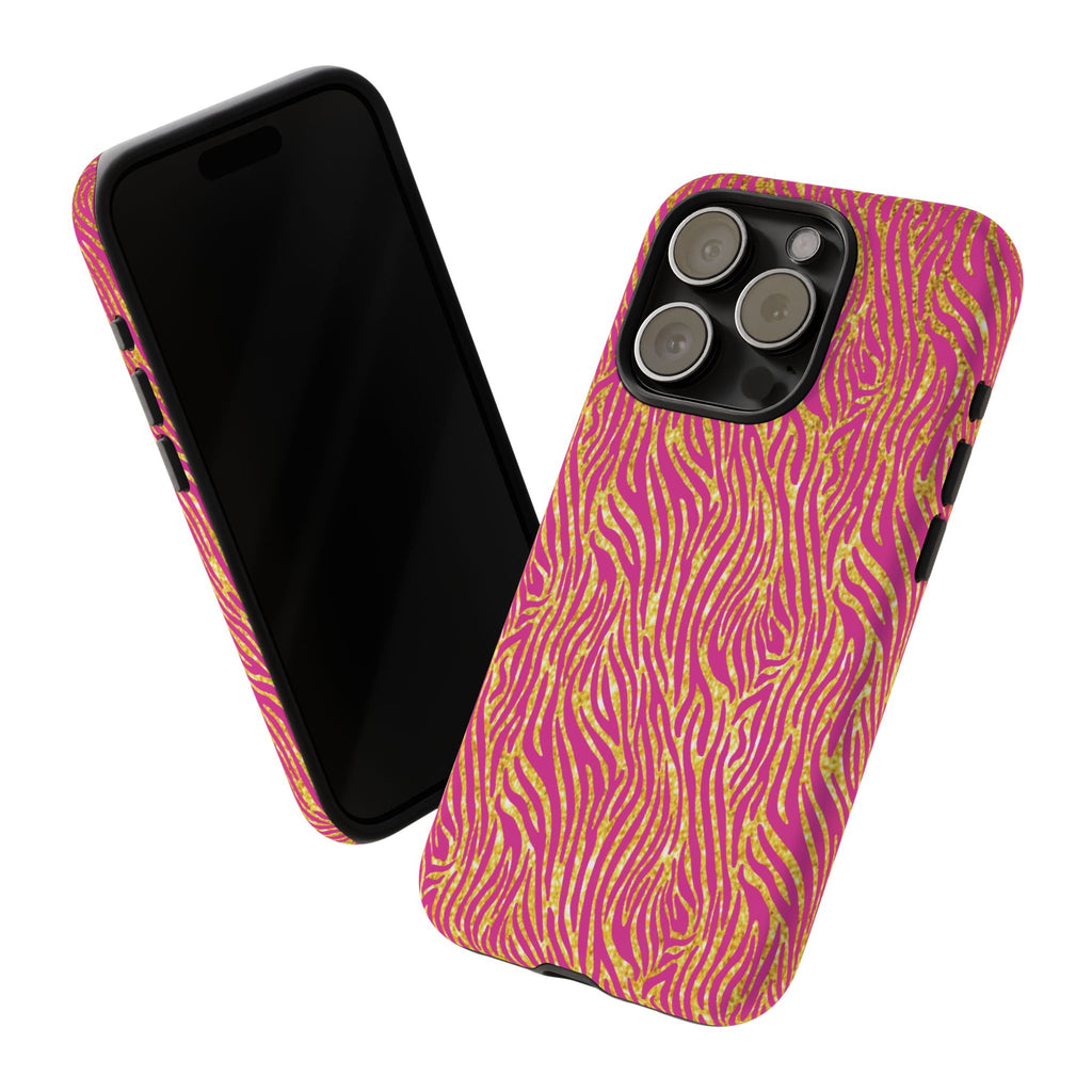 Pink Gold Zebra Print Tough Case for iPhone, Galaxy, or Google Pixel