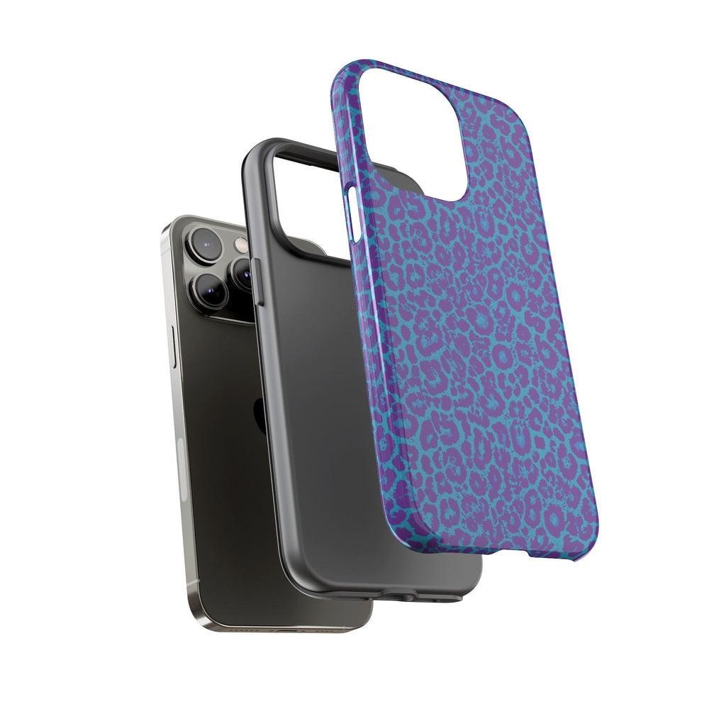 Leopard Printed Purple Blue Tough Phone Case for iPhone, Galaxy, or Google Pixel