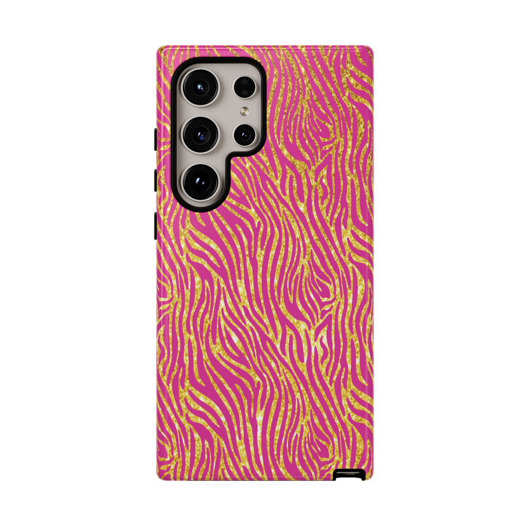 Pink Gold Zebra Print Tough Case for iPhone, Galaxy, or Google Pixel