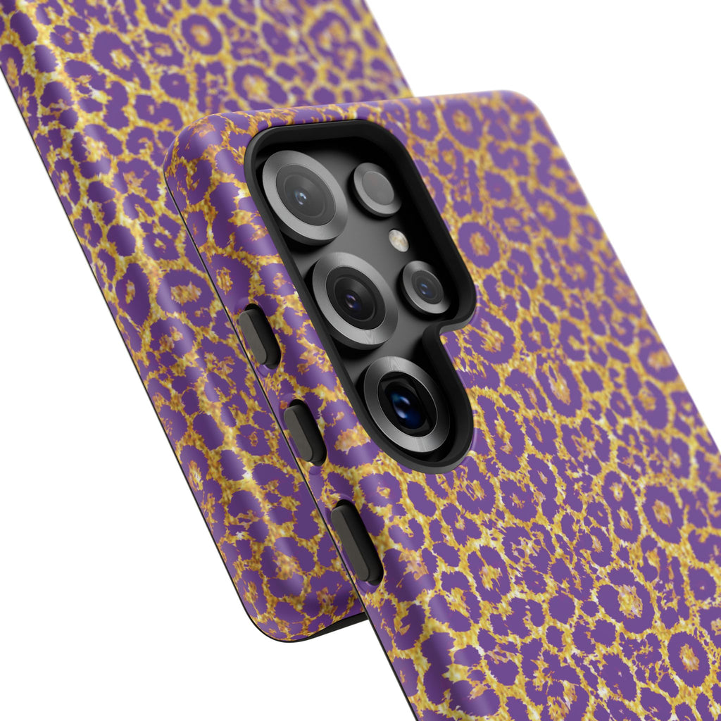 Purple Gold Leopard Tough Phone Case for iPhone, Galaxy, or Google Pixel