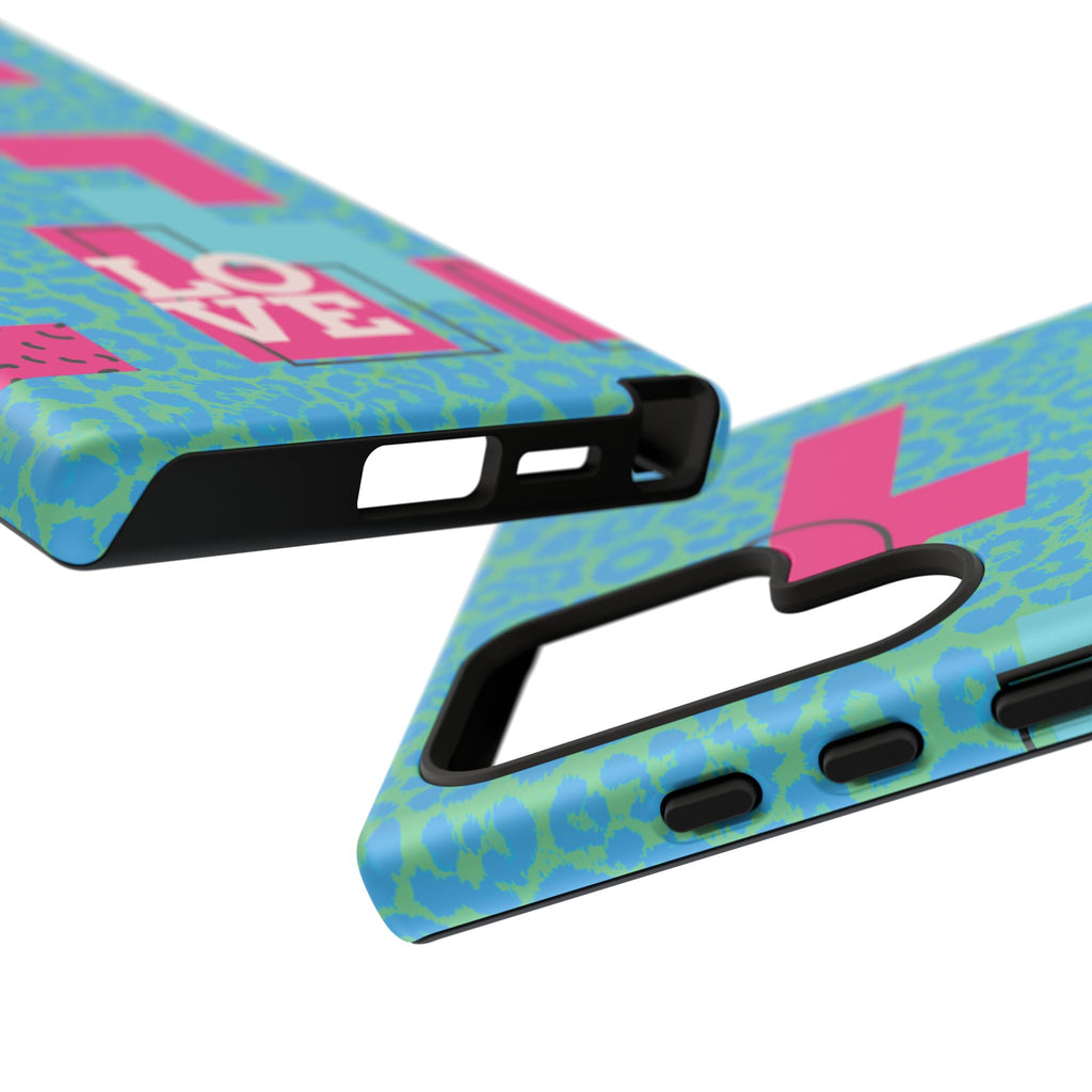 LOVE Aqua Blue Leopard RG Tough Phone Case iPhone, Galaxy, or Google Pixel
