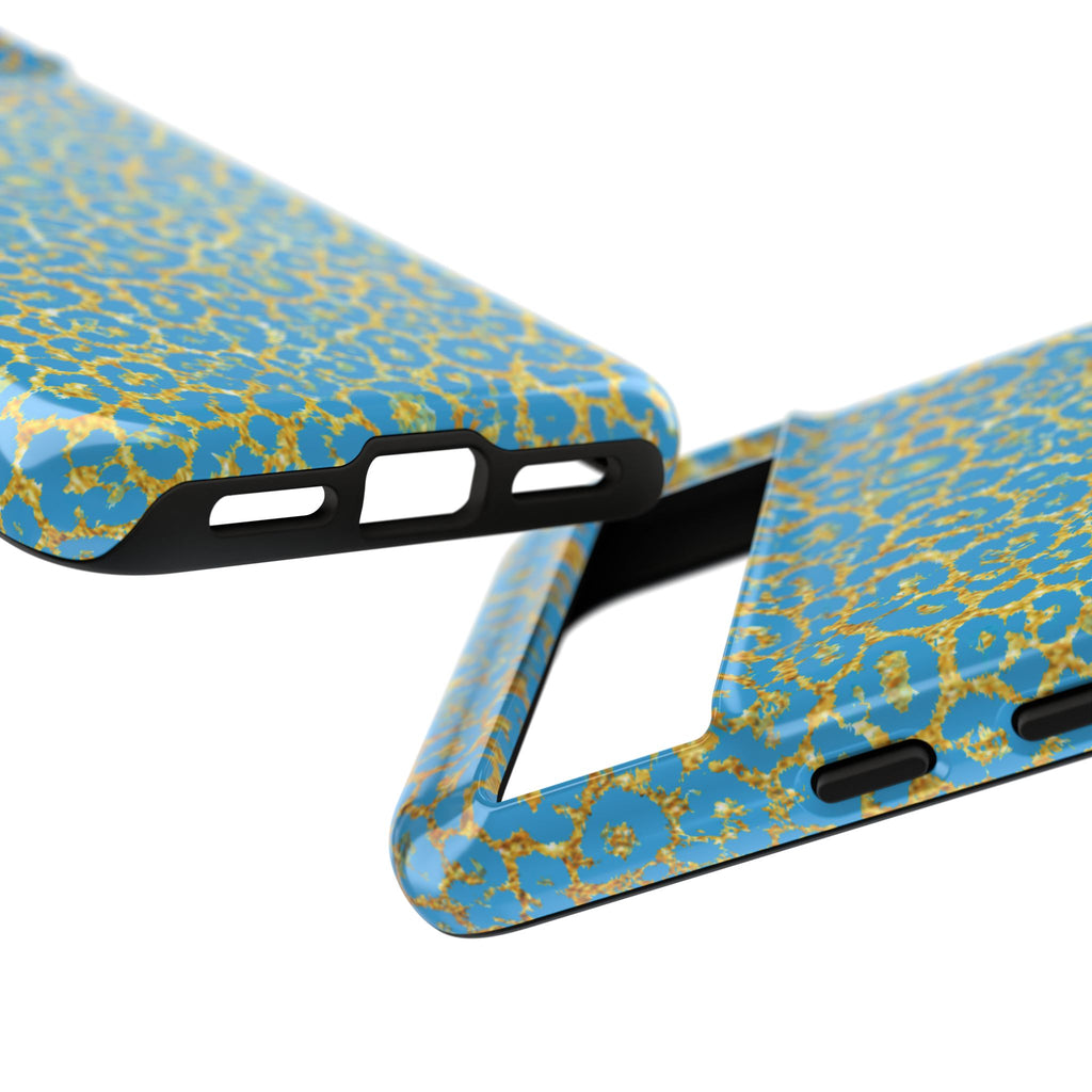 Blue Gold Leopard Tough Phone Case for iPhone, Galaxy, or Google Pixel