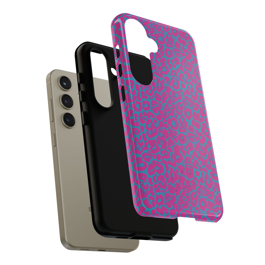 Pink Blue Leopard Tough Phone Case iPhone, Galaxy, or Google Pixel