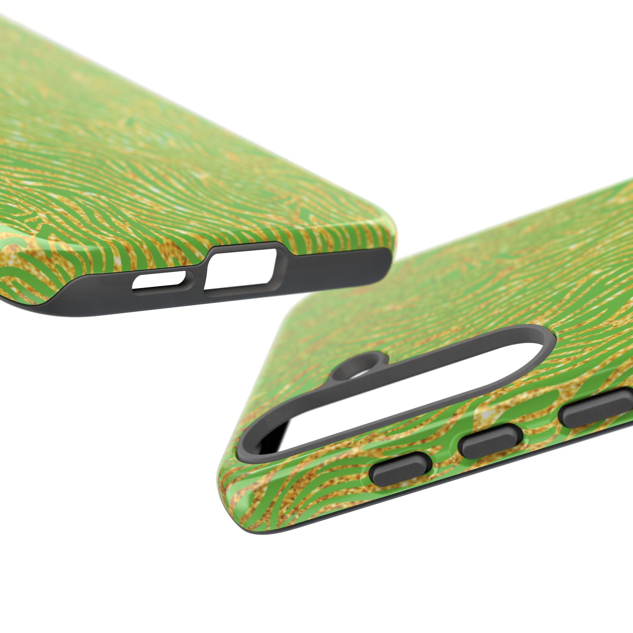 Neon Green Gold Zebra Tough Phone Case for iPhone, Galaxy, or Google Pixel