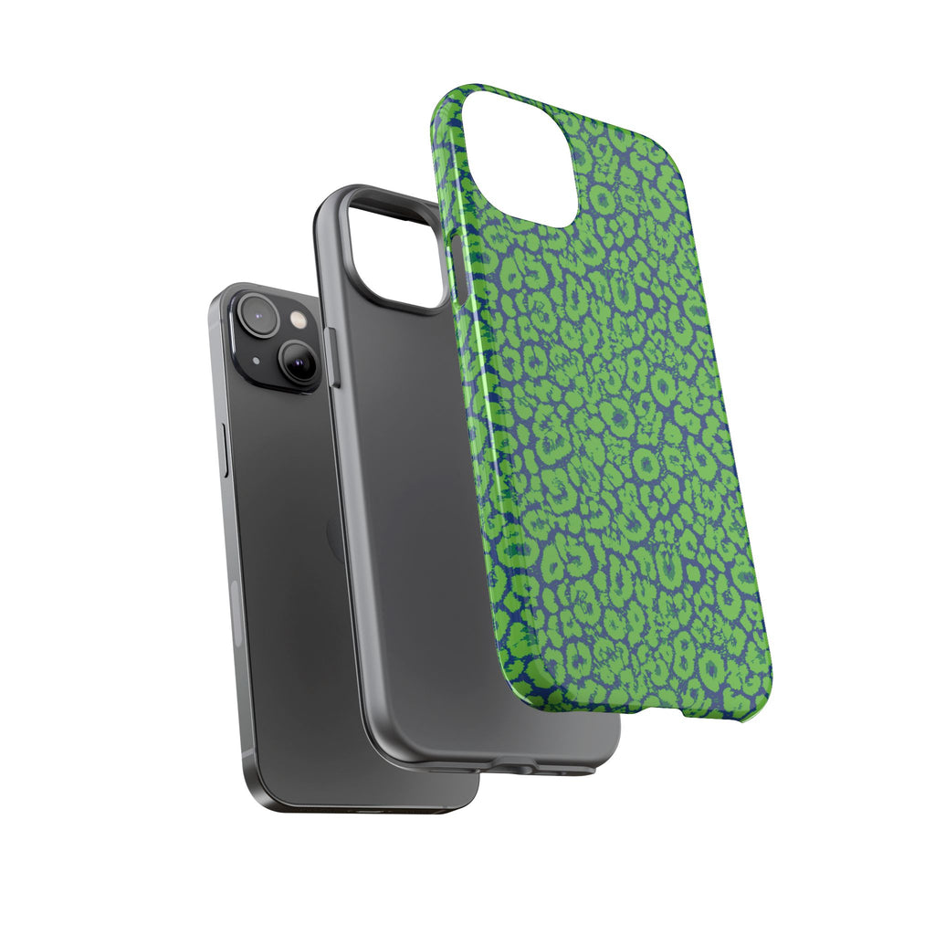 Blue Neon Green  Leopard Tough Phone Case for iPhone, Galaxy, or Google Pixel