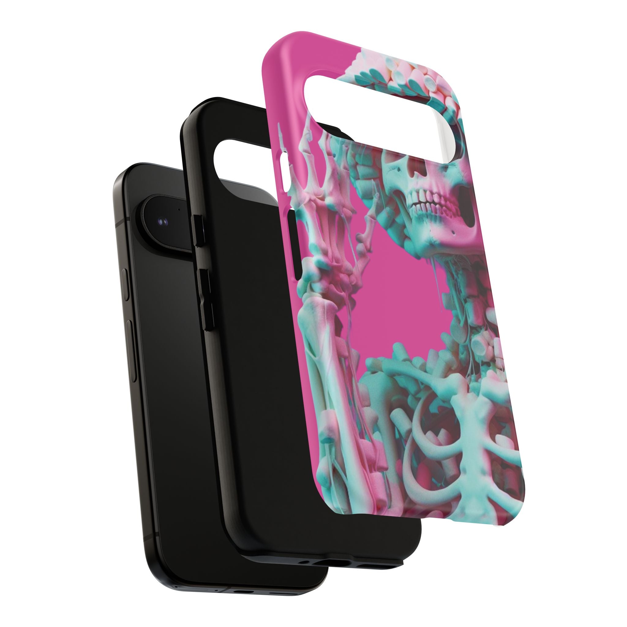 Neon Pink Skeleton Tough Phone Case for iPhone, Galaxy and Google Pixel