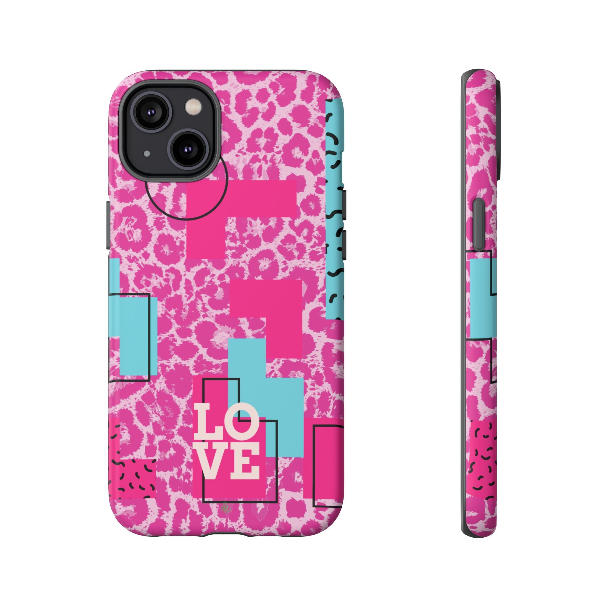 Retro Love Pink Leopard RG Tough Phone Case for iPhone, Galaxy, or Google Pixel