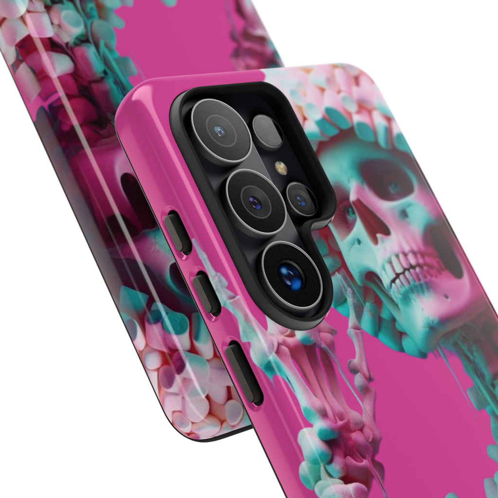 Neon Pink Skeleton Tough Phone Case for iPhone, Galaxy and Google Pixel