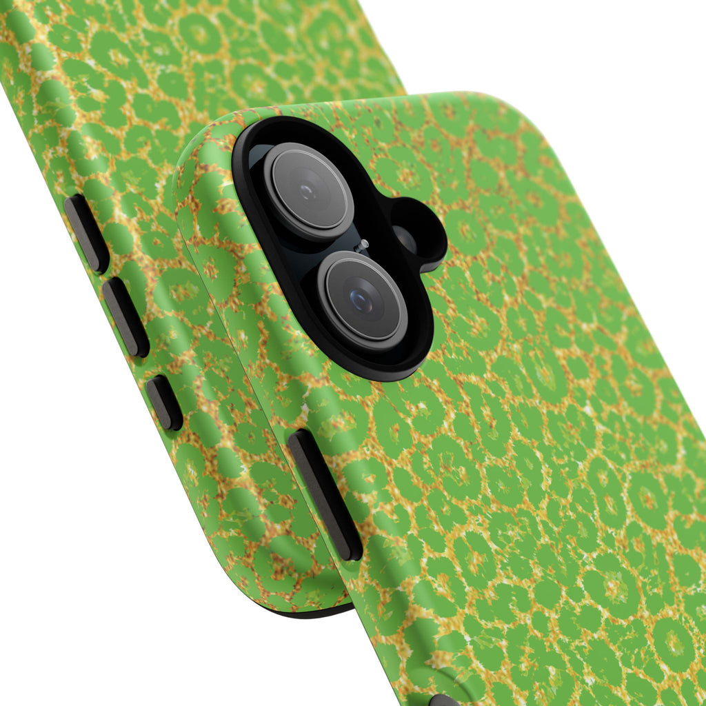 Neon Green Gold Leopard Tough Phone Case iPhone, Galaxy, or Google Pixel