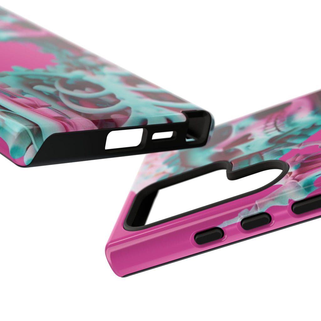 Neon Pink Skeleton Tough Phone Case for iPhone, Galaxy and Google Pixel