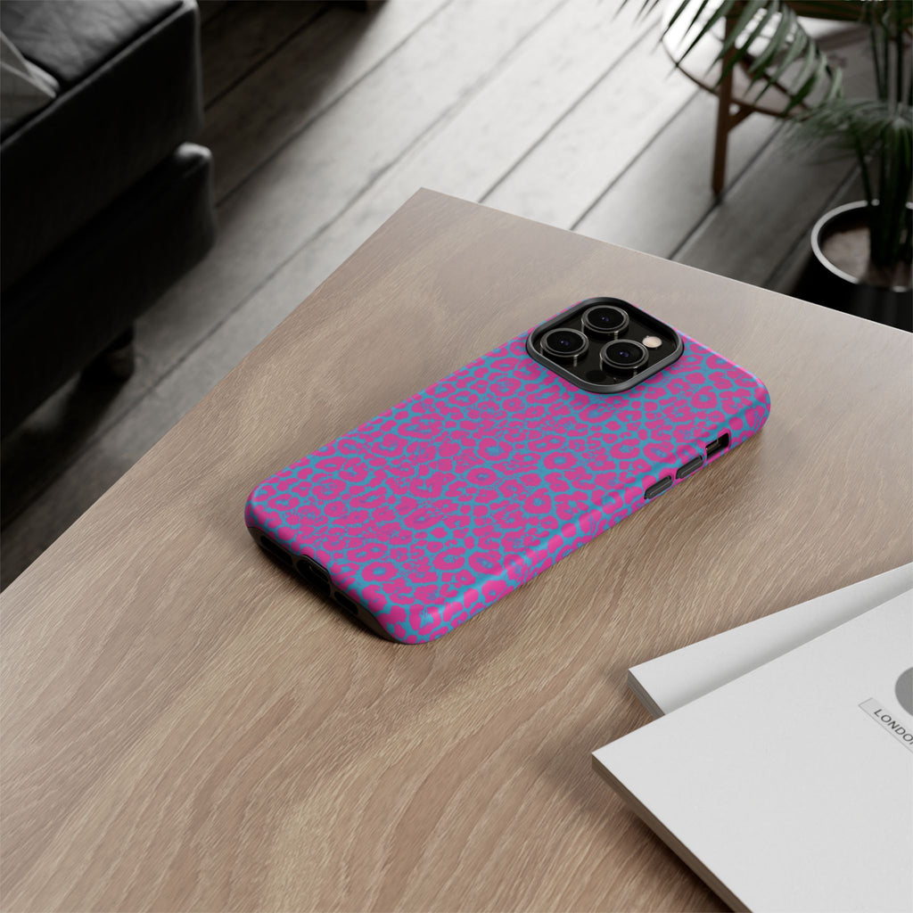 Pink Blue Leopard Tough Phone Case iPhone, Galaxy, or Google Pixel