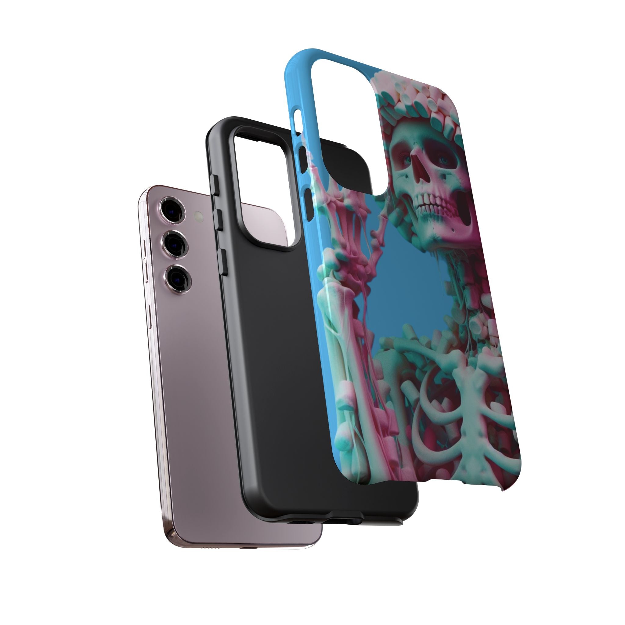 Neon Pink Skeleton Blue Tough Phone Case for iPhone, Galaxy or Google Pixel