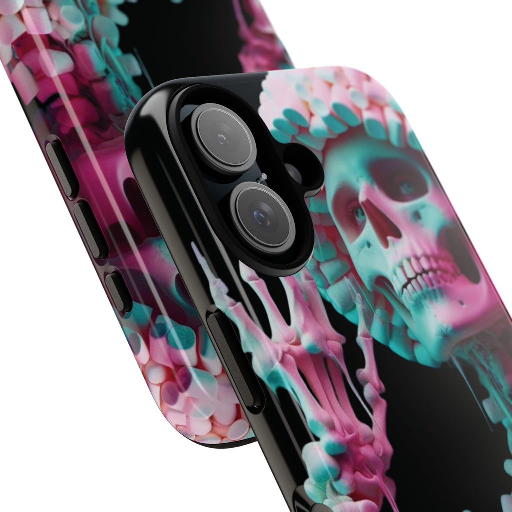 Neon Pink Skeleton (Black) Tough Phone Case for iPhone, Galaxy, or Google Pixel