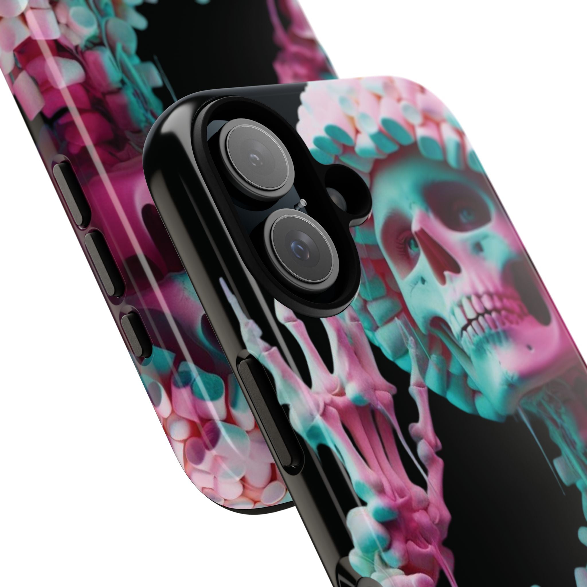 Neon Pink Skeleton (Black) Tough Phone Case for iPhone, Galaxy, or Google Pixel