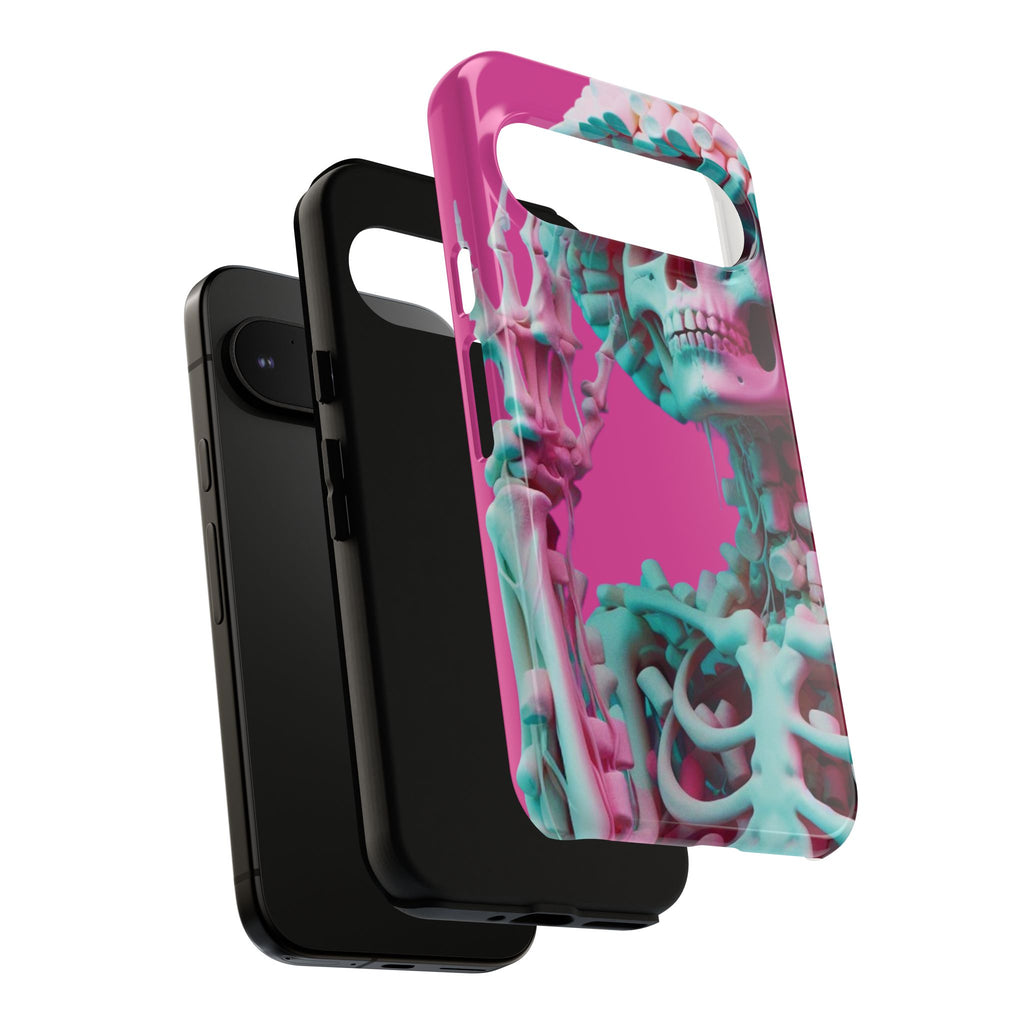 Neon Pink Skeleton Tough Phone Case for iPhone, Galaxy and Google Pixel