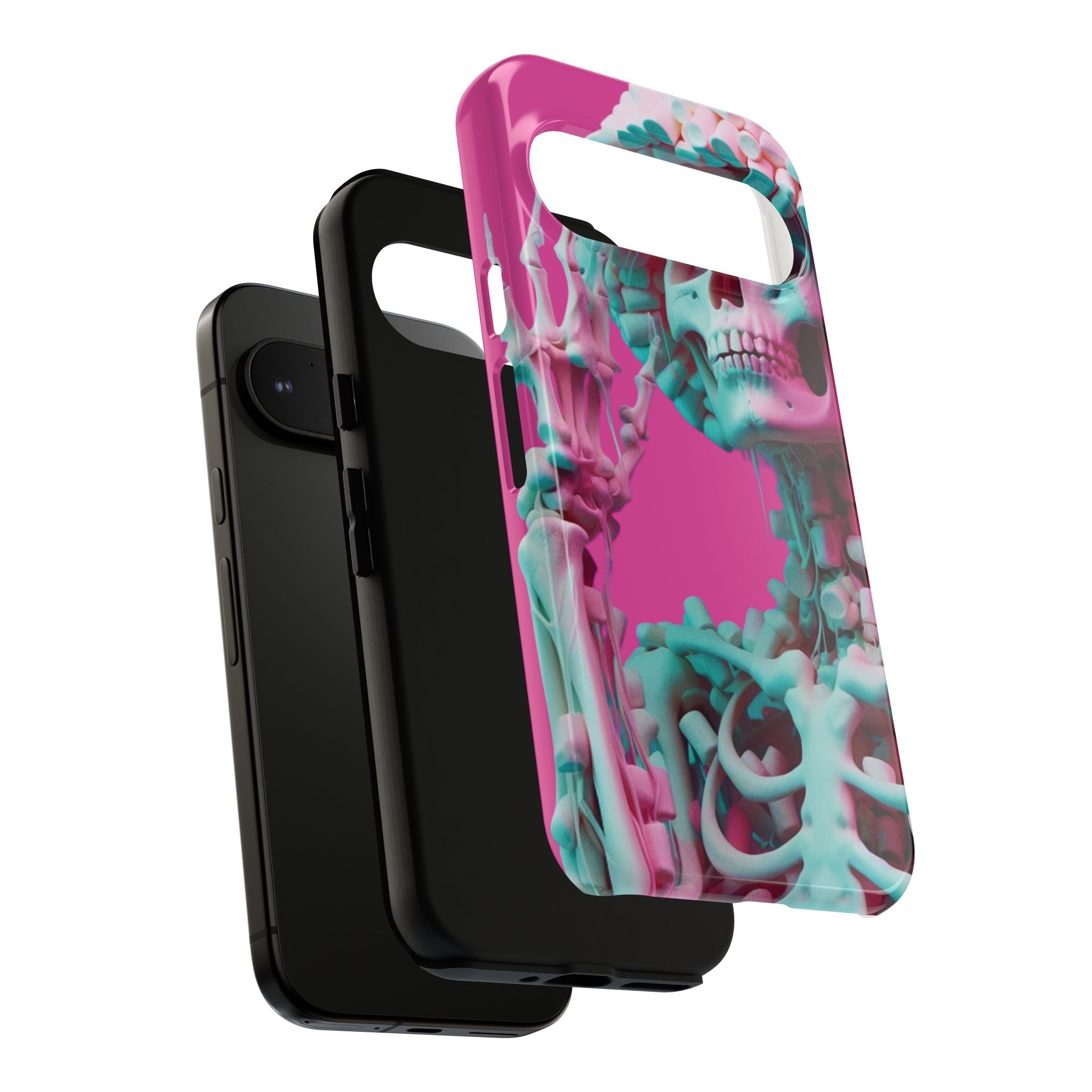 Neon Pink Skeleton Tough Phone Case for iPhone, Galaxy and Google Pixel