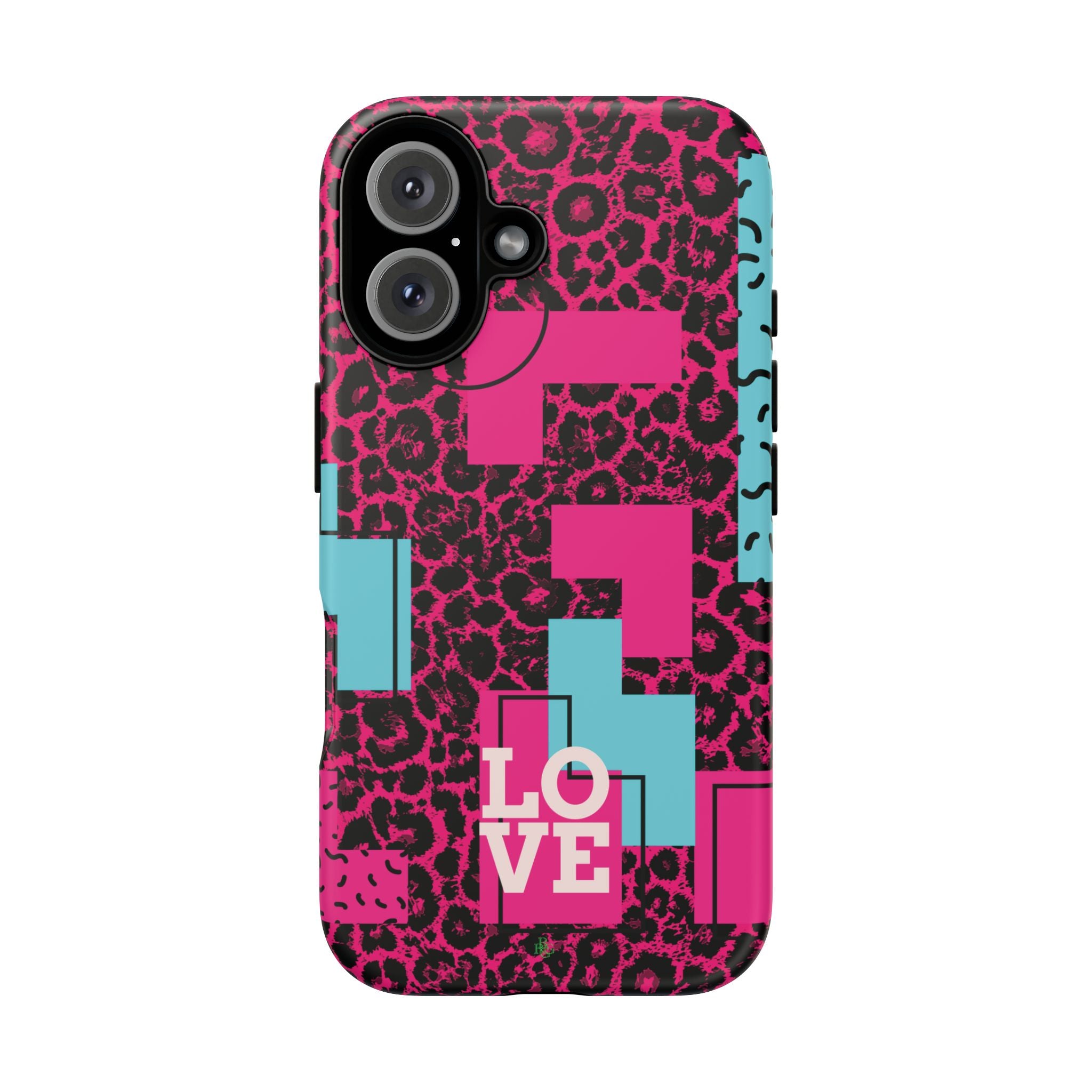 Pink Love Retro Blocks Leopard RG Tough Phone Case for iPhone, Galaxy, or Google Pixel