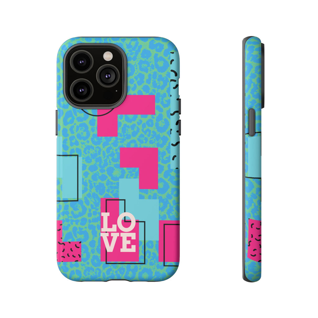 LOVE Aqua Blue Leopard RG Tough Phone Case iPhone, Galaxy, or Google Pixel