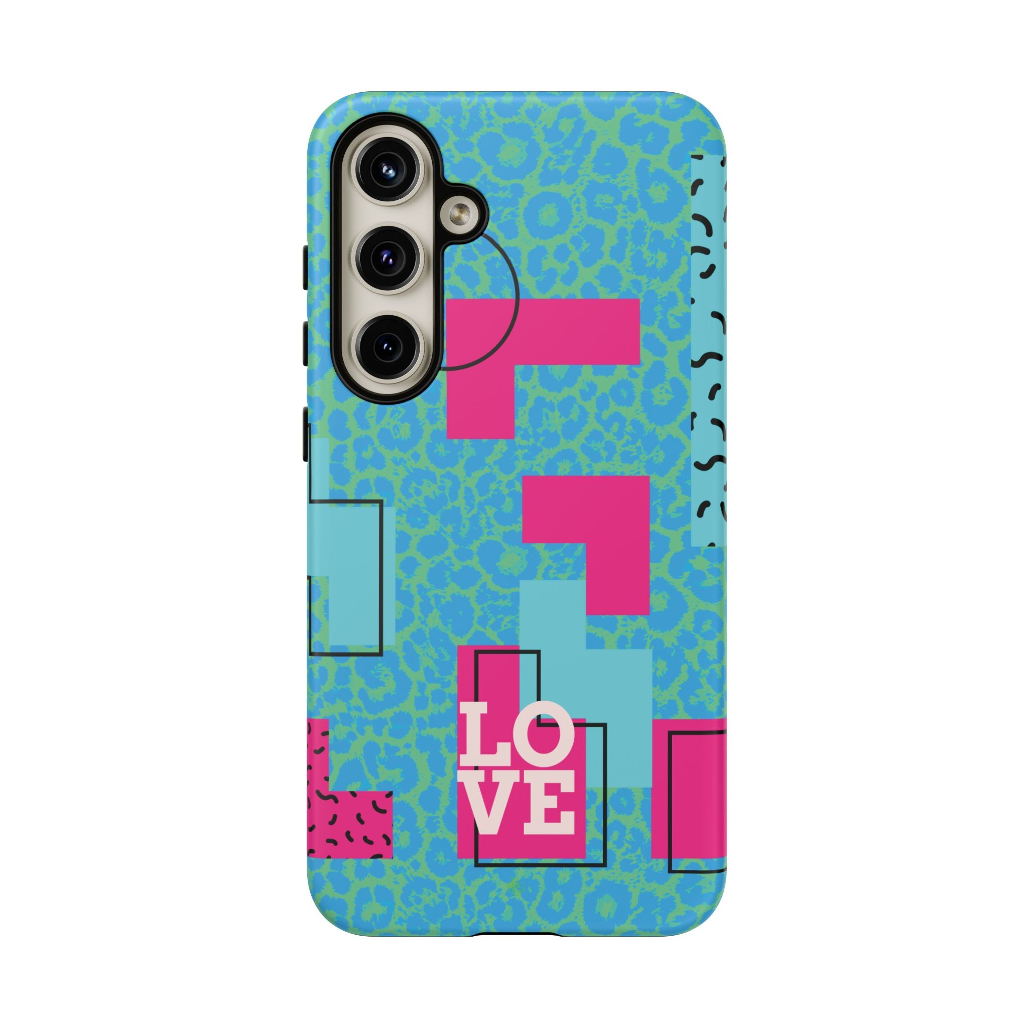 LOVE Aqua Blue Leopard RG Tough Phone Case iPhone, Galaxy, or Google Pixel