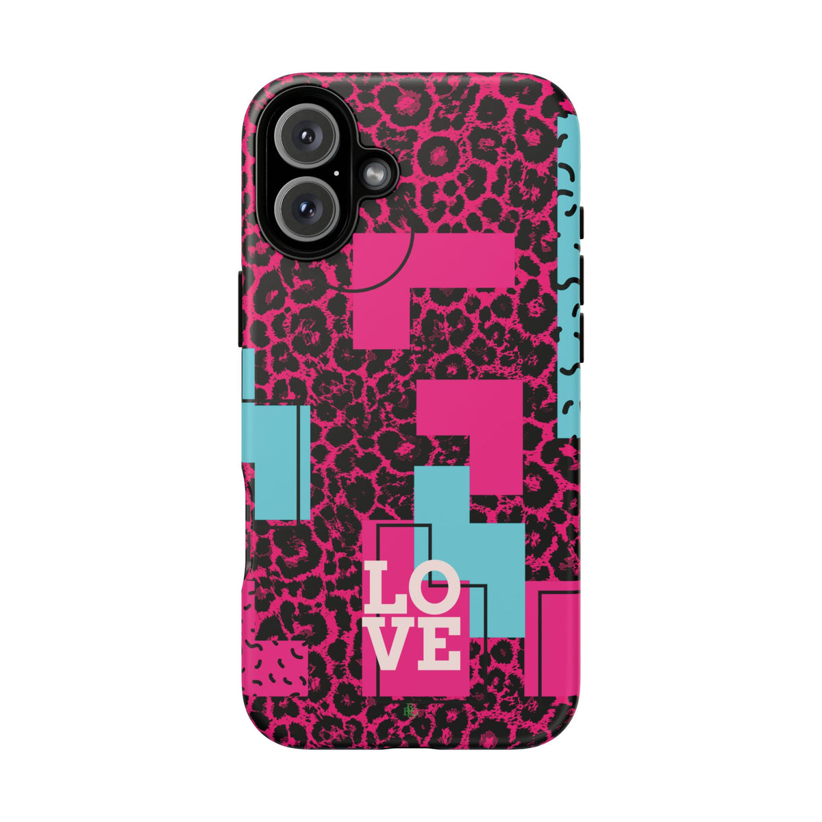 Pink Love Retro Blocks Leopard RG Tough Phone Case for iPhone, Galaxy, or Google Pixel