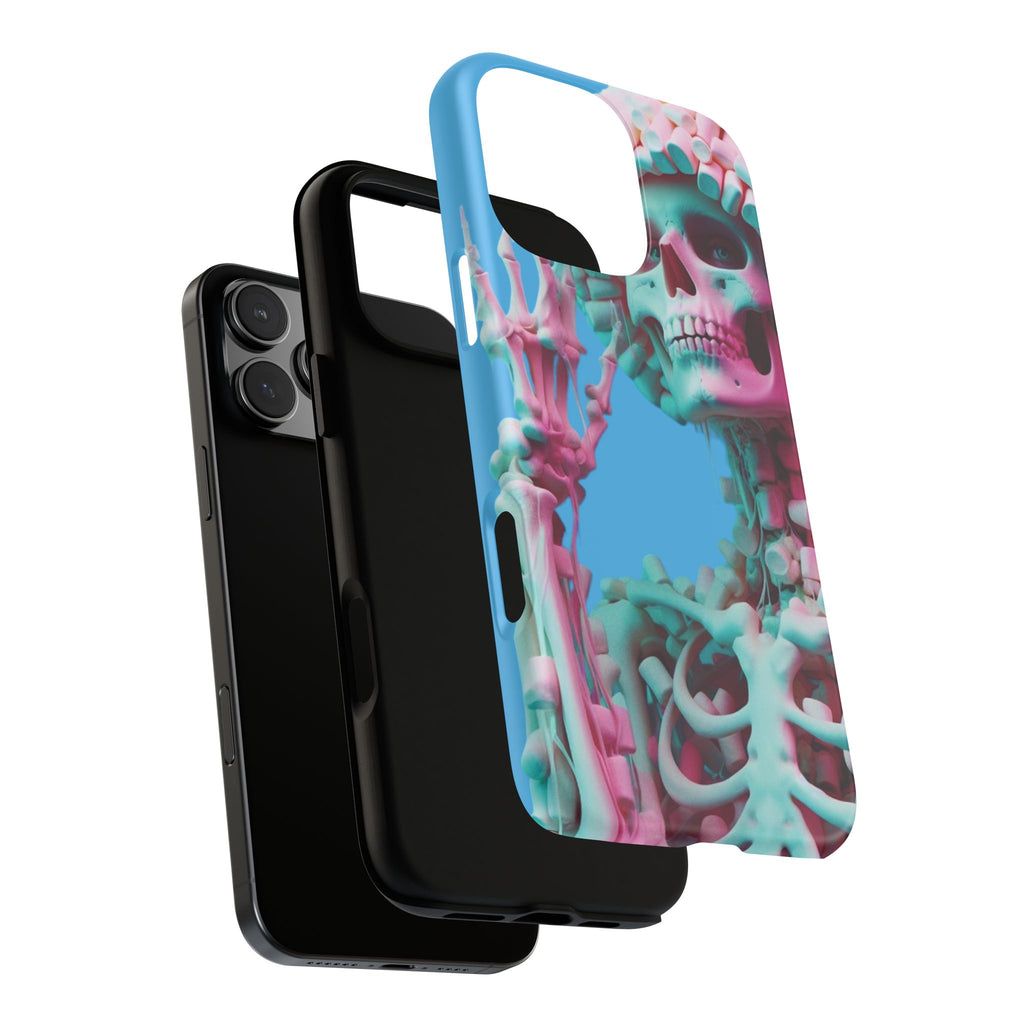 Neon Pink Skeleton Blue Tough Phone Case for iPhone, Galaxy or Google Pixel
