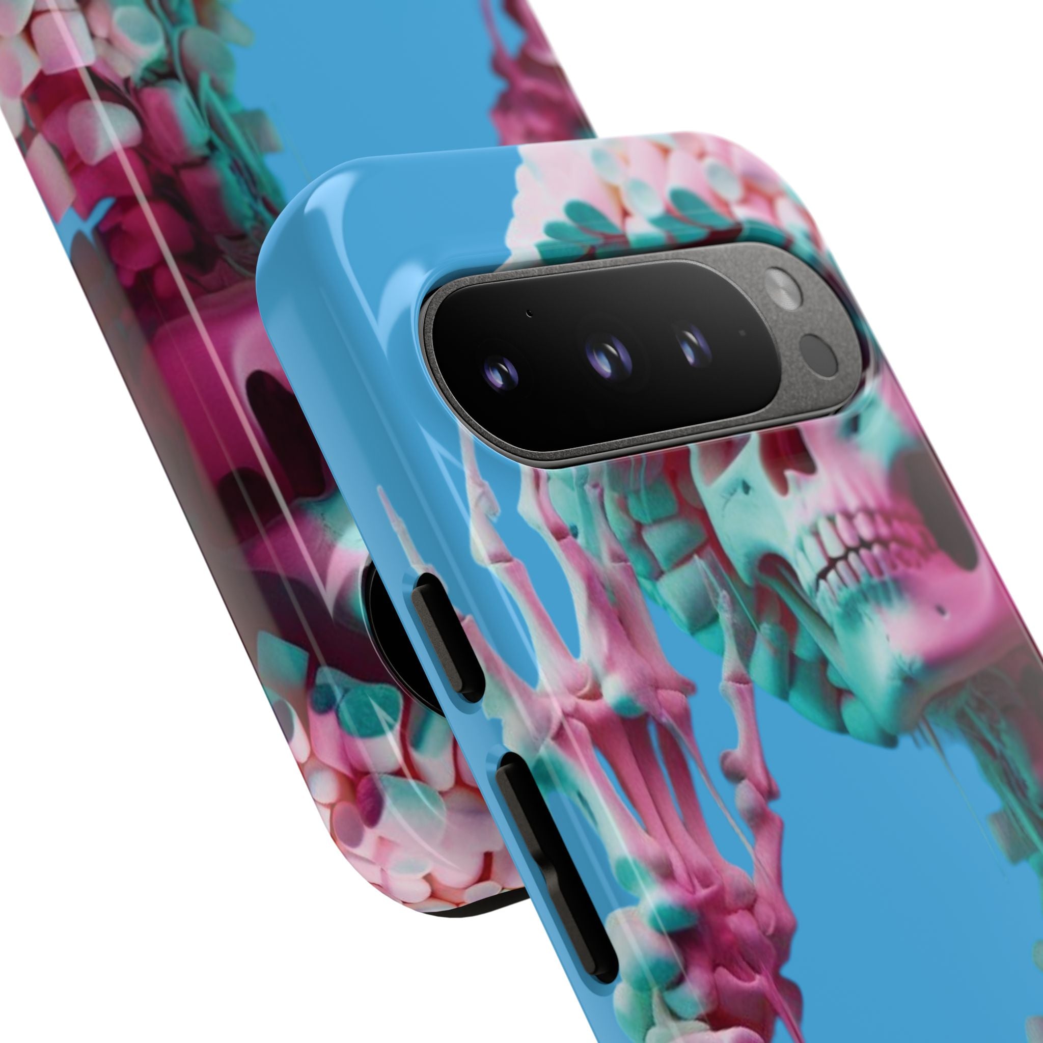 Neon Pink Skeleton Blue Tough Phone Case for iPhone, Galaxy or Google Pixel