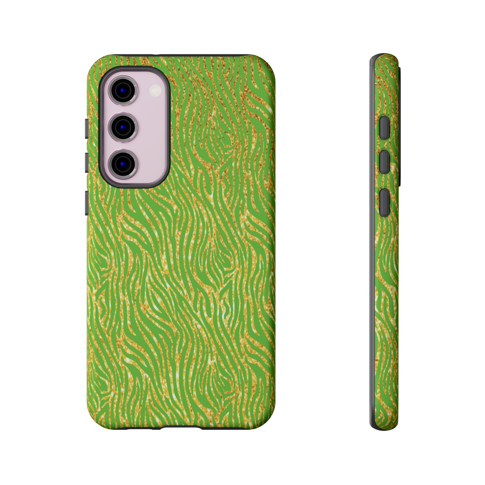 Neon Green Gold Zebra Tough Phone Case for iPhone, Galaxy, or Google Pixel