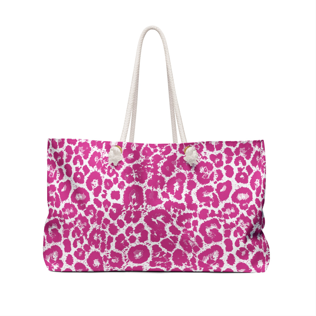 Pink Leopard Eco Friendly Weekender Bag, Travel Tote, Beach Bag