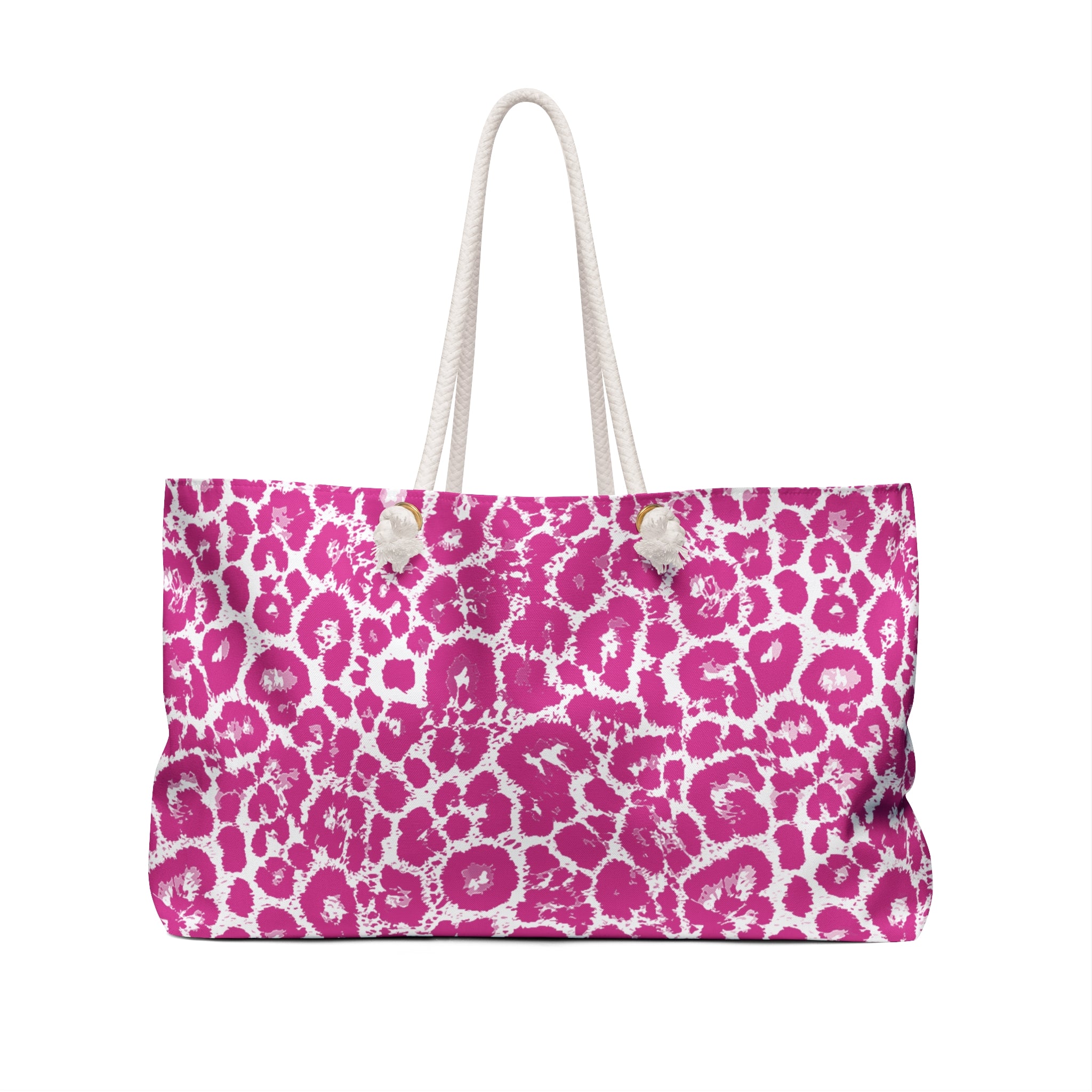 Pink Leopard Eco Friendly Weekender Bag, Travel Tote, Beach Bag