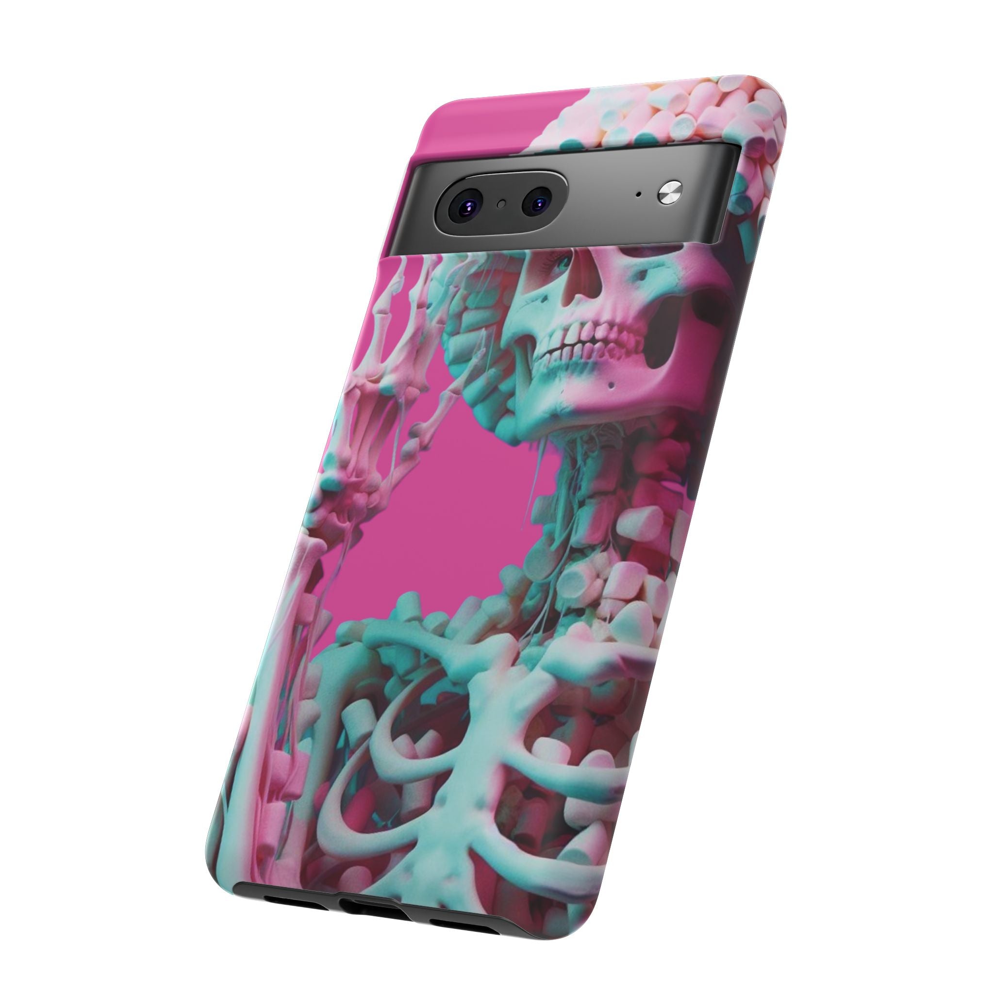 Neon Pink Skeleton Tough Phone Case for iPhone, Galaxy and Google Pixel