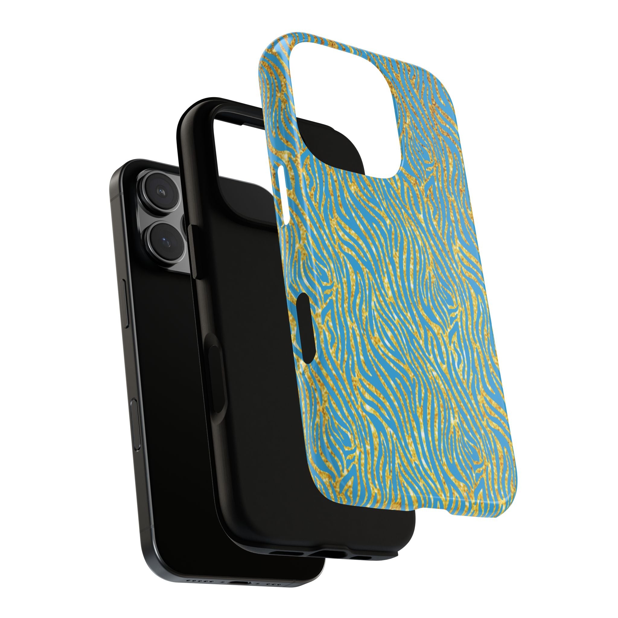 Blue Gold Zebra Tough Case for iPhone, Galaxy, or Google Pixel